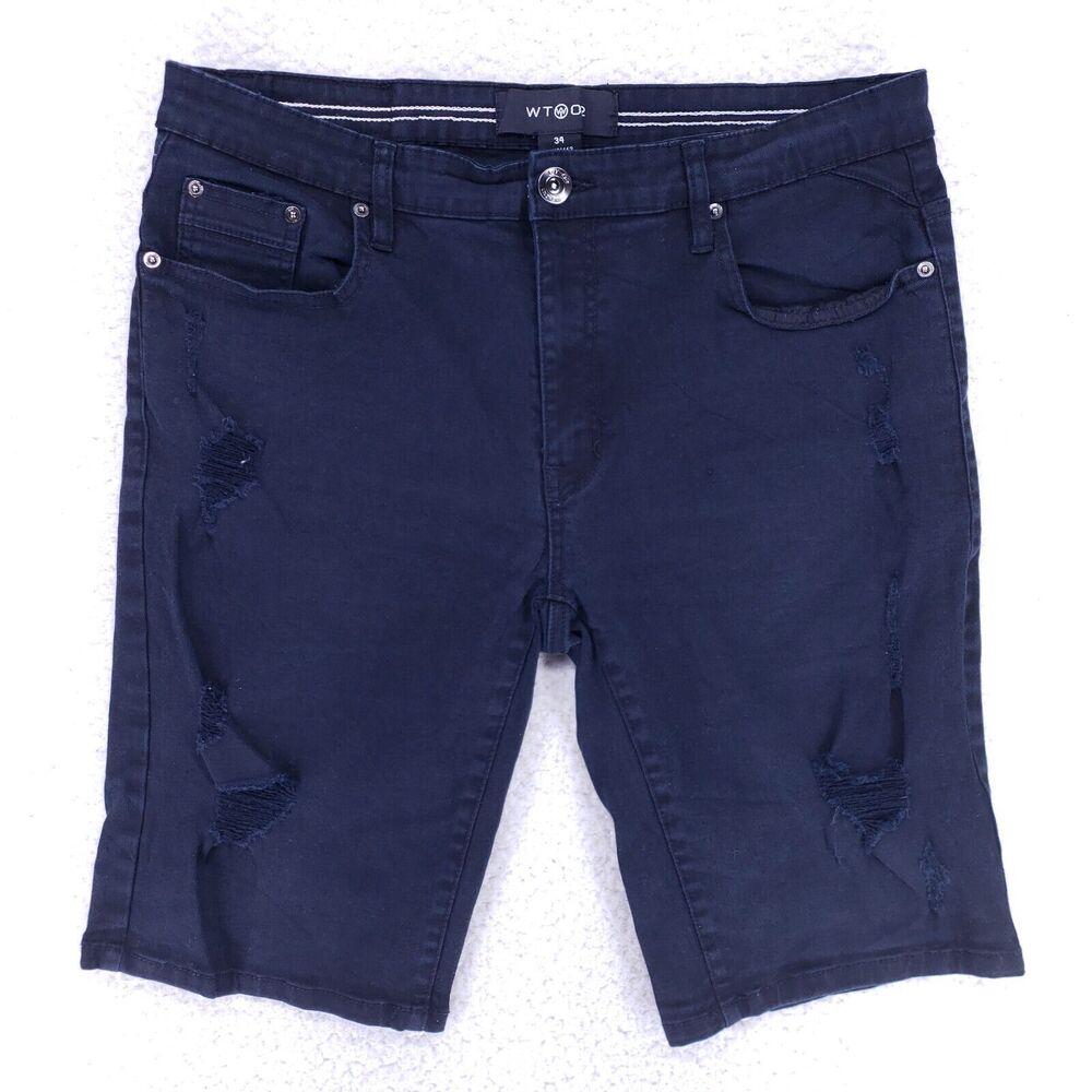 WT02 Jean Shorts Denim Cotton Mens SZ 34 Black Straight VTG Baggy 90s Y2K